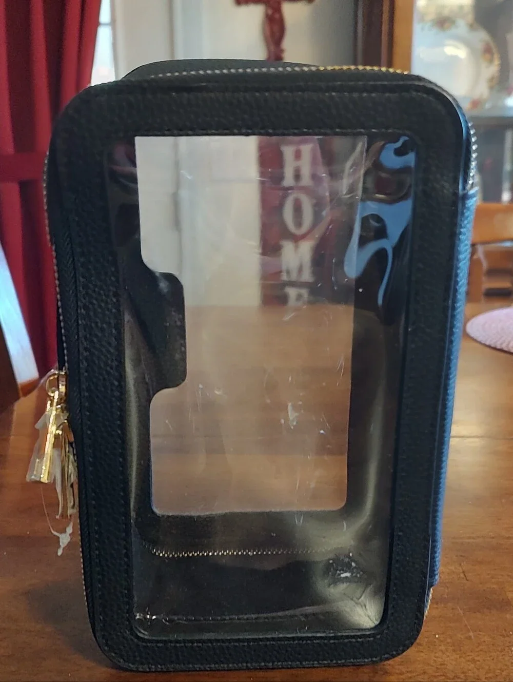 BELLAMI Black Toiletry Case with Clear Top and Gold Accents
